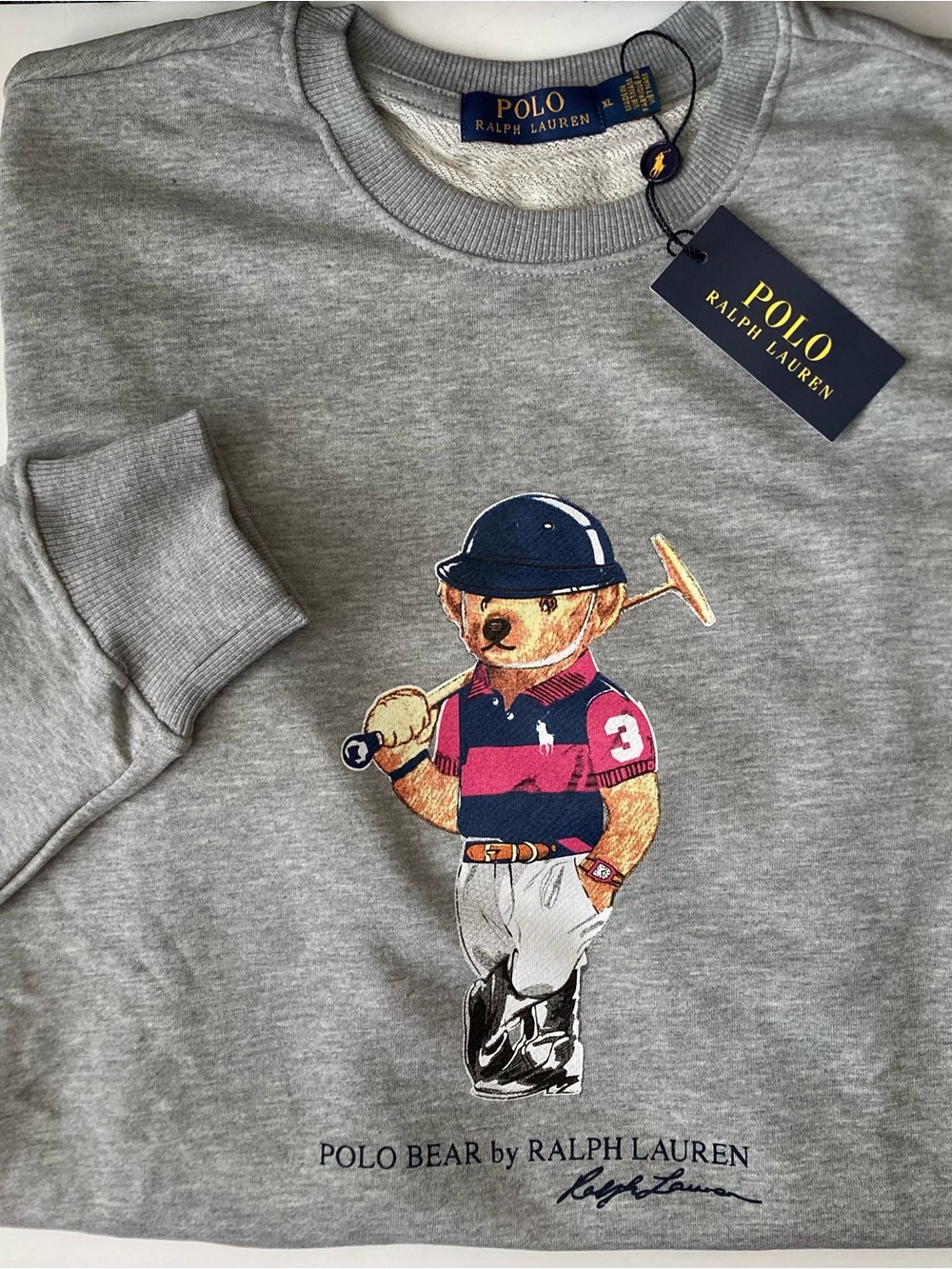 Polo Bear Ralph Lauren Sweatshirt Gray Cotton Long Sleeve XL Men’s Crewneck New
